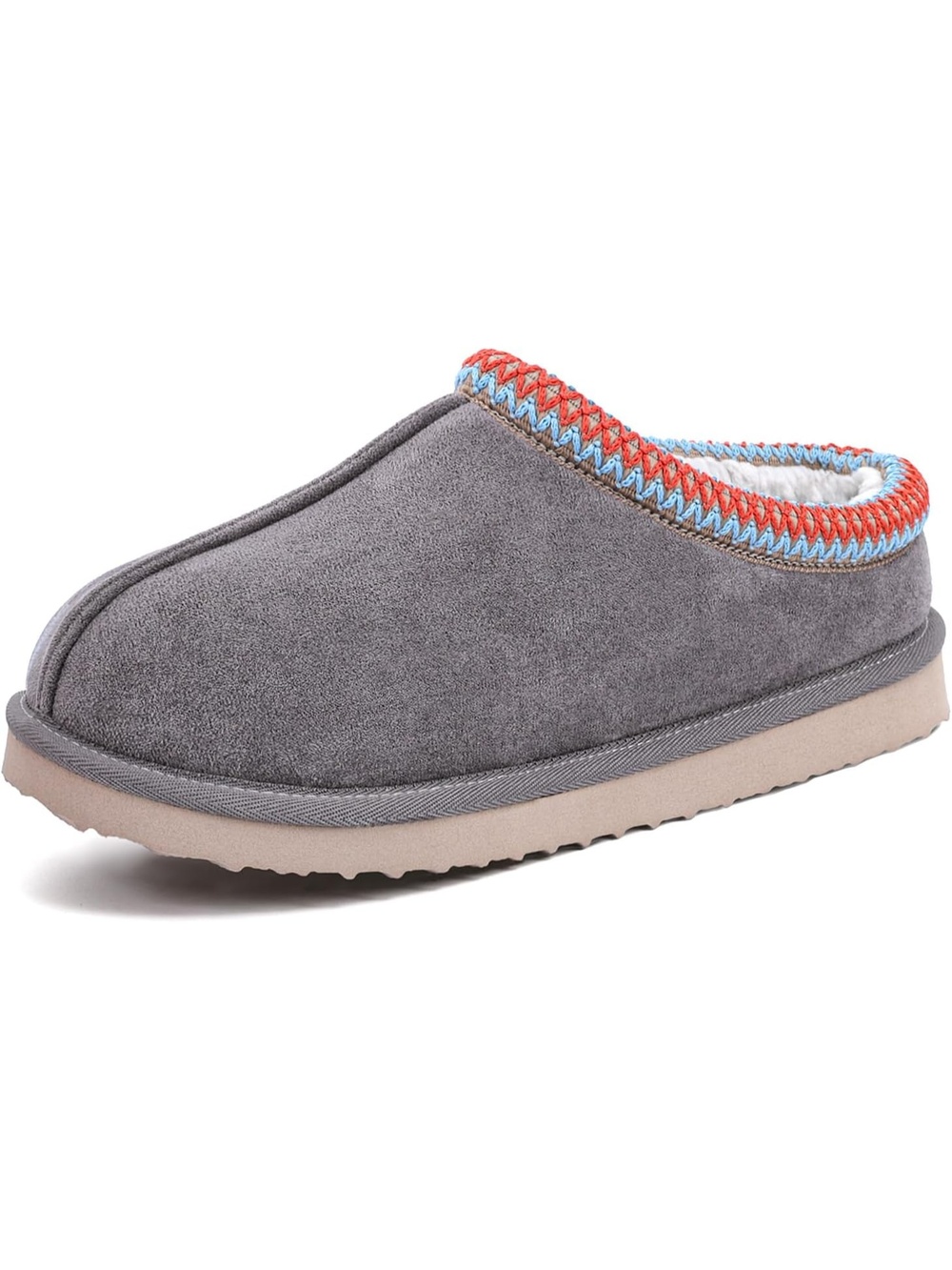 Women's Grey Closed Toe Non Slip Classic Fuzzy Mule Clogs Ankle Slipper